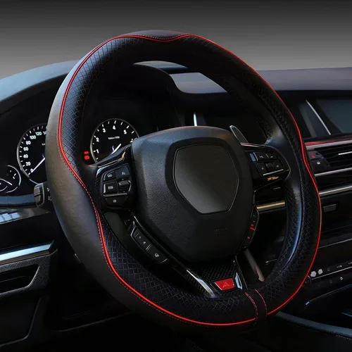 Vista 13 de LABBYWAY Funda de cuero de microfibra para volante, universal de 14.5-15 pulgadas, antideslizante, accesorios interiores de automóvil para hombres