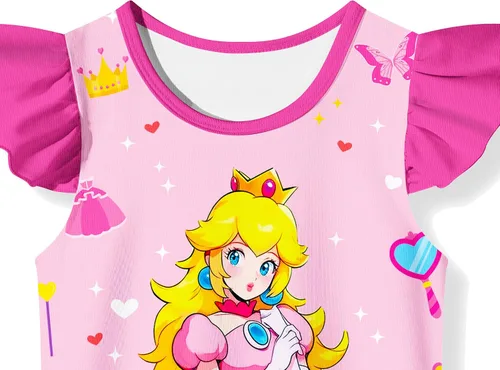 Vista 2 de RWAENN Disfraz de princesa melocotón para niñas, vestidos casuales de dibujos animados para niños, traje de verano, regalo de fiesta, de 3 a 8 años