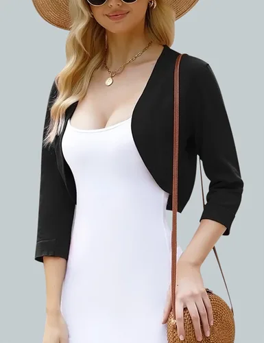 Vista 4 de iClosam Chaqueta de punto para mujer, manga 34, parte delantera abierta, bolero