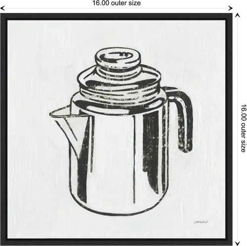 Vista 4 de Amanti Art Lienzo enmarcado para pared, 16 x 16 pulgadas, cafetera retro (cocina) por Kathrine Lovell, lienzo enmarcado para pared, obras de arte