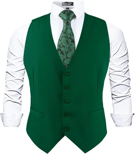 Vista 9 de Alizeal Chaleco de Traje de Negocios Clásico de Color Sólido para Hombre de Ajuste Regular Chaleco de Esmoquin para Boda