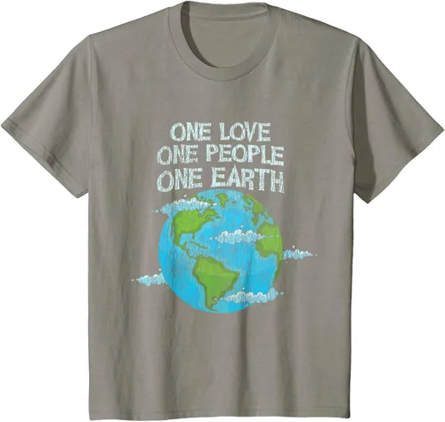 Vista 26 de Vintage One Love One People Planet Cambio climático Día de la Tierra Camiseta Negro