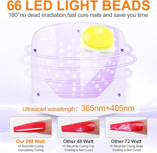 Vista 3 de Lámpara de uñas UV, 288 W, 8 horas, súper duradera, 15600 mAh, profesional, inalámbrica, lámpara LED UV para uñas, 66 cuentas de lámpara con sensor
