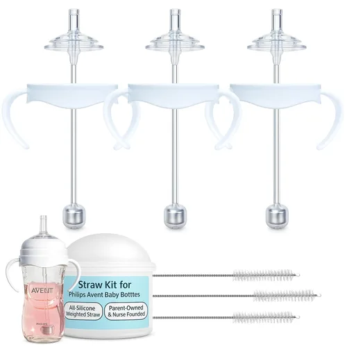 Vista 8 de Kit de conversión de vasos para biberones naturales Philips Avent, 2 unidades, pezones de silicona de grado alimenticio y popote pesado, asas