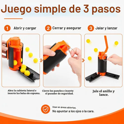 Vista 5 de Aevdor - Granada de juguete con 10 bolas de espuma para juegos de batalla, naranja
