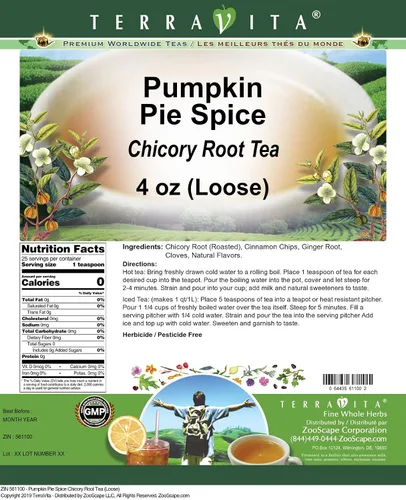 Vista 2 de Pastel de calabaza Especias Té de raíz de achicoria (suelto) (4 oz, ZIN: 561100)
