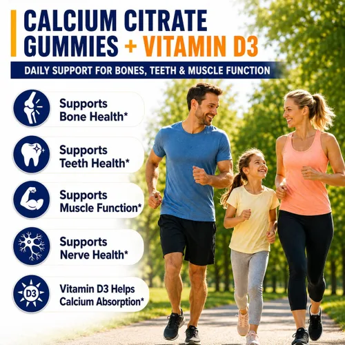 Vista 2 de (2 unidades) Citrato de calcio con gomitas de vitamina D3, suplemento de calcio de 1200 mg para mujeres y hombres, apoya la salud de los huesos