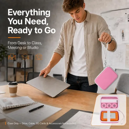 Vista 7 de Estuche para disco duro LaCie Rugged Mini USB-C 1TB-5TB, almacenamiento de Rosa