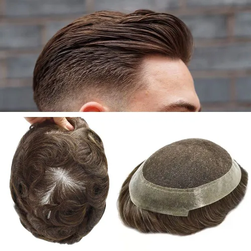 Vista 50 de Mens Toupee Hair Piece Real Cabello humano suave francés Encaje Toupee para hombres Sistema de reemplazo de cabello Hombres Hairpieces Hombres
