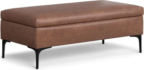 Vista 15 de SIMPLIHOME Rebecca - Mesa de centro rectangular de almacenamiento, otomana rectangular de 36 pulgadas de ancho con aspecto de lino tapizada