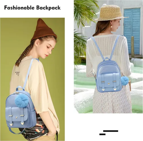 Vista 6 de Linda mochila pequeña para niñas, bolsas escolares de moda de piel sintética, mochila casual para adolescentes y mujeres, Lindo