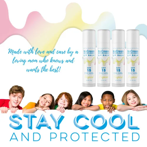 Vista 4 de IceCream Sunscreen - Juego de 4 bálsamos labiales con aroma tropical, protector solar resistente al agua para labios, cuidado de labios para todas