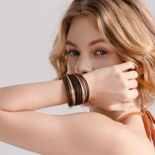 Vista 8 de FANCY SHINY Pulseras de cuero estilo bohemio, apilables, con cierre magnético, joyería bohemia de moda para mujer