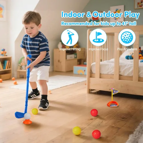 Vista 5 de PJG Juego de golf para niños pequeños, palos de golf de plástico para niños de 1, 2, 3, 4, 5 años con 4 palos de golf y 10 pelotas, juguetes de golf