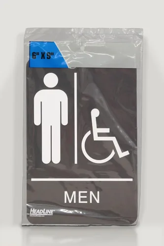 Vista 9 de Headline Letrero con texto en inglés "Ada", símbolo táctil accesible para hombres/sillas de ruedas, plástico, 6 x 9, negro/blanco