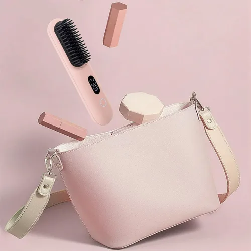 Vista 3 de Porta - Cepillo alisador de pelo inalámbrico, mini cepillo alisador portátil for Travel, Negative Ion Hot Comb Hair Straightener for Women