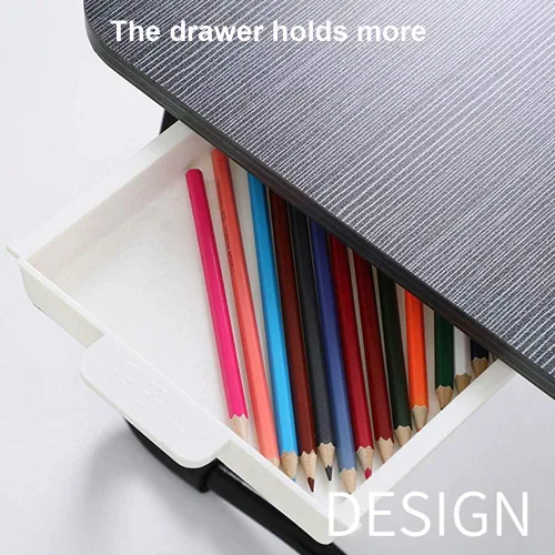 Vista 6 de Mesa portátil para laptop de oficina con cajón de almacenamiento, porta-taza y soporte para teléfono, mesa de bandeja para cama, escritorio plegable