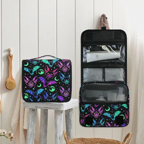 Vista 4 de MNSRUU Hanging Toiletry Bag Goth Bats Moons and Stars Travel Makeup bag for Toiletries Portable Travel Toiletry Organizer Cosmetic Bags with Hanging