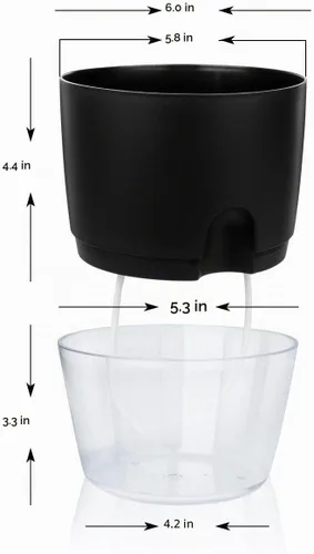 Vista 4 de Vanavazon Macetas de riego automático de 6 pulgadas para plantas de interior, paquete de 3 macetas de violeta africana con cuerda de mecha