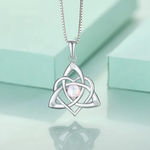 Vista 4 de STARCHENIE Collar de nudo celta para mujer, plata de ley 925, colgante de nudo de amor Trinity, piedras de nacimiento, joyería