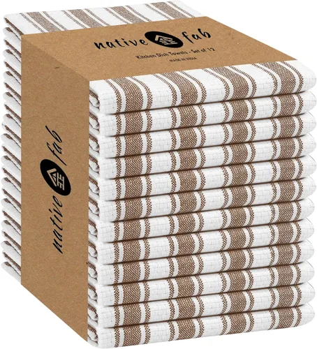 Vista 28 de Native Fab Toallas de Cocina de Algodón 100% Beige - 16x26 pulgadas - Juego de 12 - Toallas de Platos con Tejido de Canasta a Rayas para Limpiar