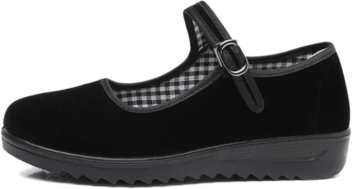 Vista 2 de missfiona Zapatos planos Mary Jane de terciopelo negro para mujer