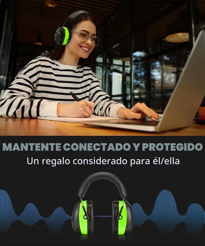 Vista 6 de ZOHAN 037 Auriculares de protección auditiva Bluetooth con batería recargable de 1500 mAh, NRR 25dB reducción de ruido orejeras con 40 horas de Verde