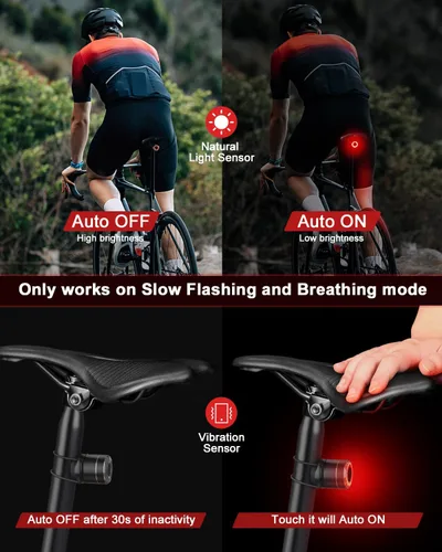 Vista 4 de Luz trasera inteligente para bicicleta, luces traseras con detección de freno, luces de bicicleta para conducción nocturna, recargable