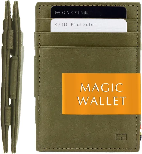 Vista 7 de GARZINI Cartera mágica para hombres, cartera minimalista con tarjetero RFID, cartera de cuero para 10 tarjetas