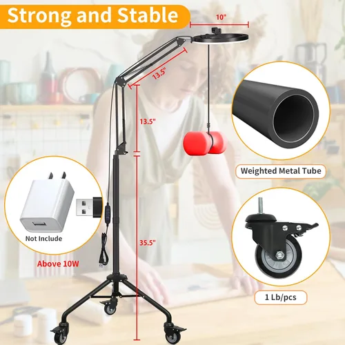 Vista 5 de LUXSURE Trípode de luz de anillo para iPhone, anillo de luz con soporte y soporte para teléfono, soporte de cámara LED con ruedas, trípode