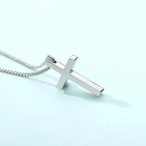 Vista 4 de REVEMCN Collar de cruz de plata y oro negro para niños de acero inoxidable con colgante de cruz para hombres y mujeres, joyería religiosa, regalos