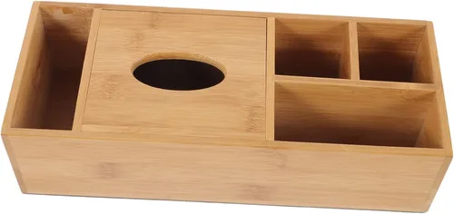 Vista 5 de EXCEART Caja de almacenamiento de bambú, organizador de almacenamiento de gafas para ojos, soporte para gafas, soporte para bolígrafo, organizador