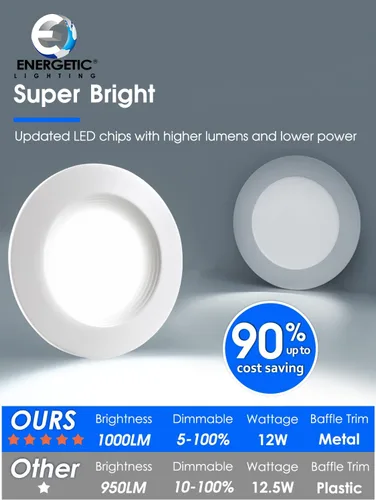 Vista 5 de Paquete de 2 luces LED empotrables 5CCT de 5/6 pulgadas, 2700 K/3000 K/4000 K/5000 K/6500K seleccionables, luces de lata regulables con borde