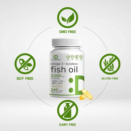 Vista 3 de DEAL SUPPLEMENT Suplementos de Aceite de Pescado Omega 3, 3,000mg por Porción, 240 Cápsulas Blandas – EPA 1,200mg + DHA 900mg – Píldoras sin