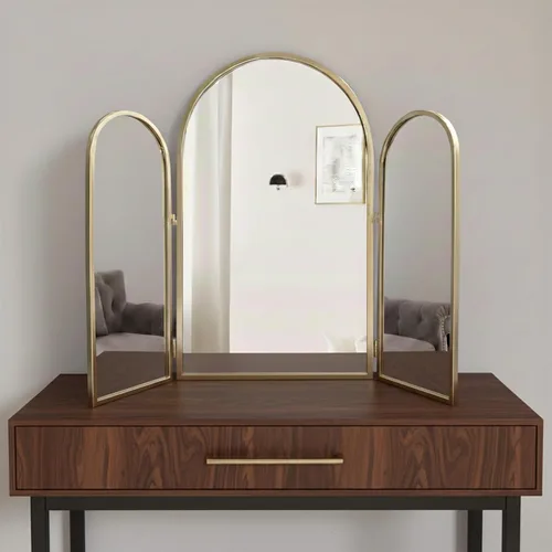 Vista 7 de Houseables - Espejo de 3 vías, triple tocador, plegable de tres vías, triple pliegue, para trenzar el cabello, 3 vías, 3 lados, tres paneles, Dorado