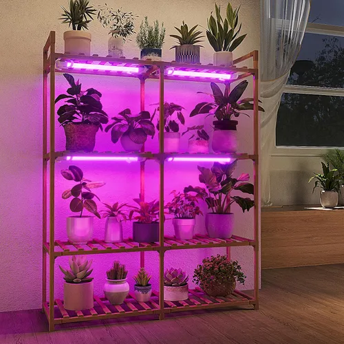 Vista 12 de Bamworld - Soporte para plantas con ruedas de madera para interior y exterior, estante para múltiples plantas con 11 macetas, soporte alto y grande