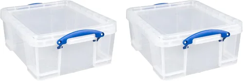Vista 12 de Really Useful Box - Contenedores de plástico para almacenamiento de 17 litros con tapas de cierre y clip, transparentes