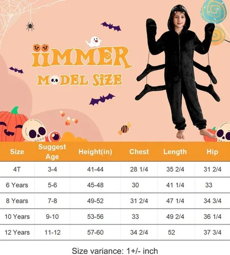 Vista 7 de Enterizo unisex de Halloween con capucha y cremallera, para niños de 4 a 12 años