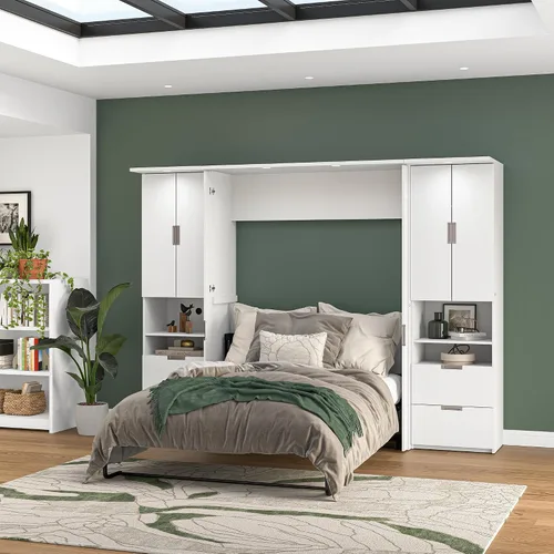 Vista 2 de Bestar Cama Full Murphy con armario de almacenamiento, blanco, lumina, 107 W