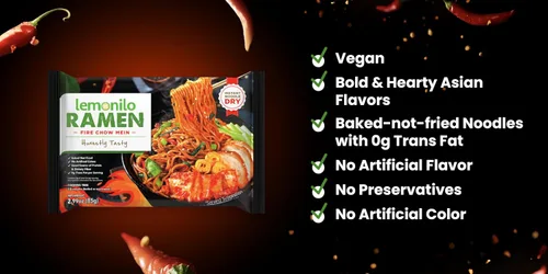Vista 6 de Lemonilo Ramen - Fire Chow Mein - Ramen instantáneo saludable - Hecho con ingredientes totalmente naturales - Kit de comida rápida (2.99 onzas)