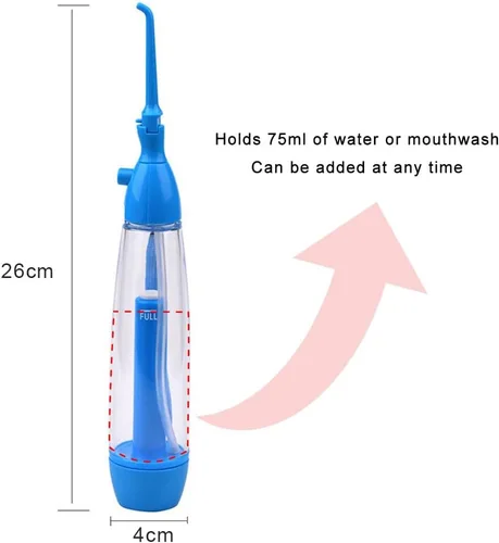 Vista 4 de Irrigador dental de agua manual portátil – Irrigador oral inalámbrico no eléctrico con tecnología de presión de aire, fácil de usar para la limpieza
