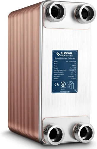 Vista 9 de ALECOIL Intercambiador de calor de 50 placas de 5 x 12 pulgadas con puerto MPT de 1-1/4 pulgadas de agua a agua intercambiador de calor de placas