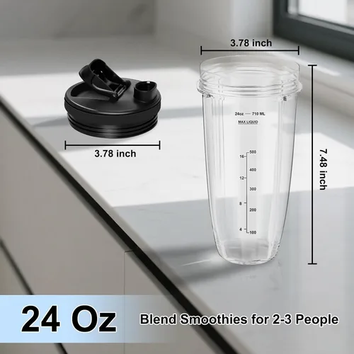 Vista 3 de Paquete de 2 vasos de licuadora de repuesto para Ninja, vasos de licuadora de 24 onzas con tapas para llevar, compatibles con Nutri Ninja Auto IQ