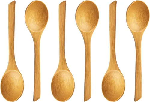 Vista 9 de Juego de 12 cucharas pequeñas de bambú, cucharas de postre de madera de 5.5 pulgadas para helados, yogur, aperitivos, cucharas de degustación