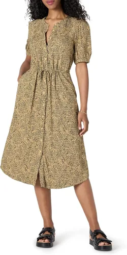 Vista 10 de Amazon Essentials Vestido midi acampanado de media manga con botones frontales y cordón en la cintura para mujer, con bolsillos Negro