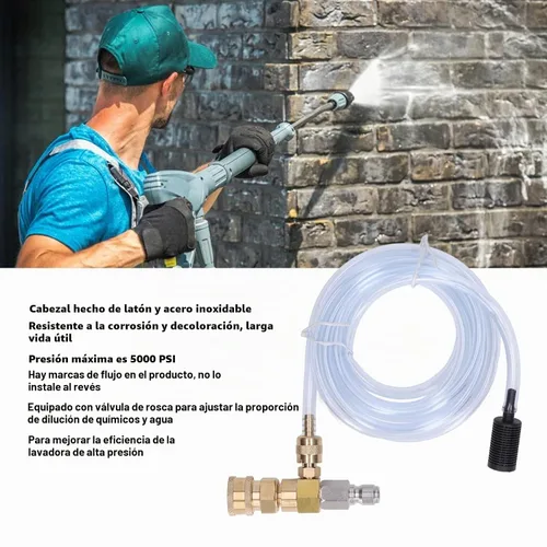 Vista 6 de Kit de inyector químico Inyector ajustable aguas abajo con tubo de 9.8 pies para lavadora a presión Accesorios 5000PSI
