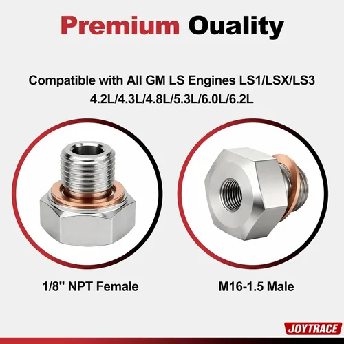 Vista 3 de Adaptador de sensor de presión de aceite para motores de la serie GM LS LS1 LSX LS3 4.2L 4.3L 4.8L 5.3L 6.0L 6.2L M16 1.5