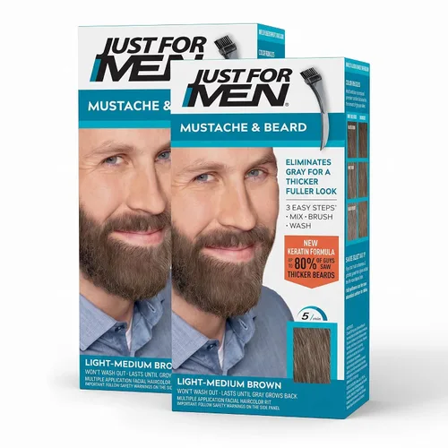 Vista 19 de Just For Men - Tinte para bigote y barba, tinte para barba para hombres con cepillo, incluye queratina, biotina, aloe vera y aceite de coco