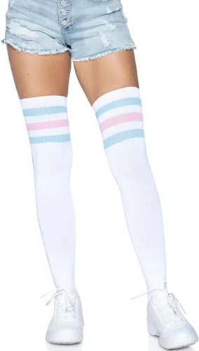 Vista 8 de Leg Avenue Calcetines altos atléticos de tres rayas para mujer Negro