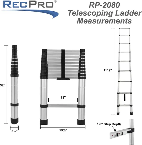 Vista 4 de RecPro Escalera telescópica de aluminio de 10.5 pies
